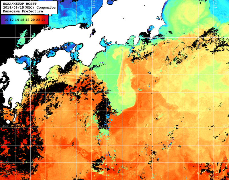 NOAA、MetOp 人工衛星画像 検索結果, 水温分布を図示