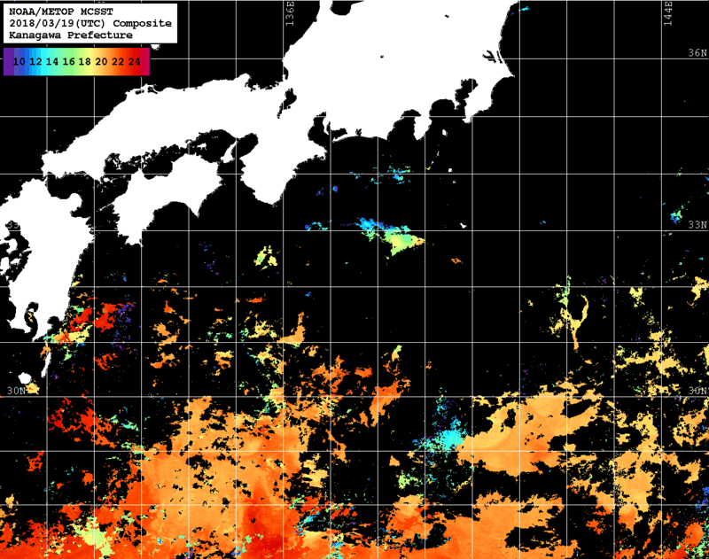 NOAA、MetOp 人工衛星画像 検索結果, 水温分布を図示