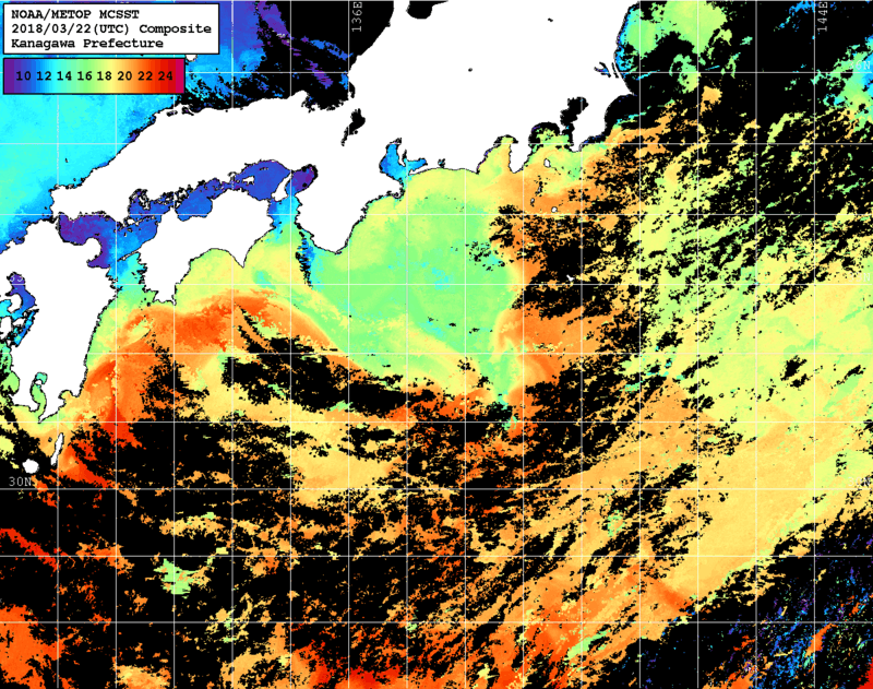NOAA、MetOp 人工衛星画像 検索結果, 水温分布を図示