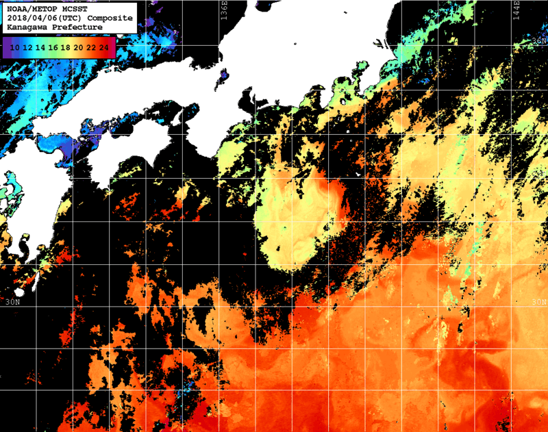 NOAA、MetOp 人工衛星画像 検索結果, 水温分布を図示