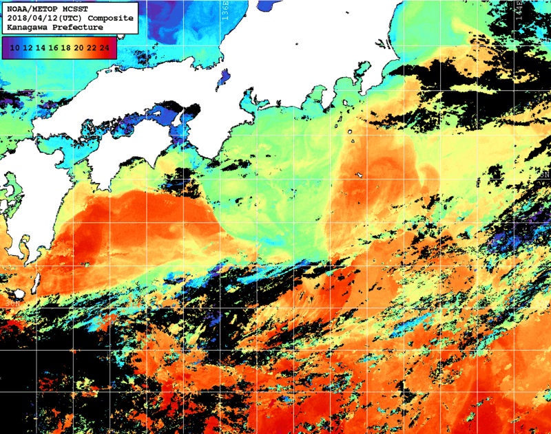 NOAA、MetOp 人工衛星画像 検索結果, 水温分布を図示