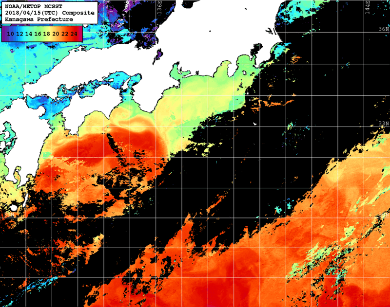 NOAA、MetOp 人工衛星画像 検索結果, 水温分布を図示