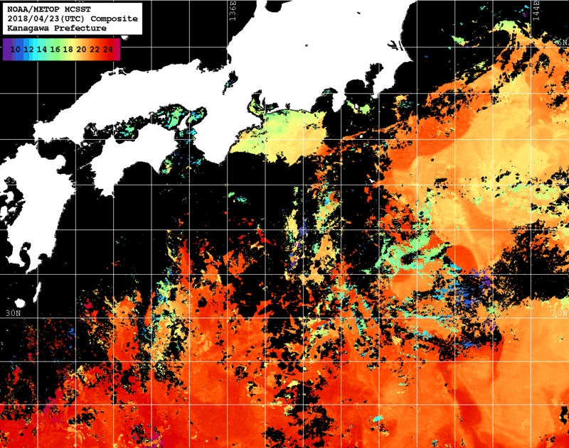 NOAA、MetOp 人工衛星画像 検索結果, 水温分布を図示