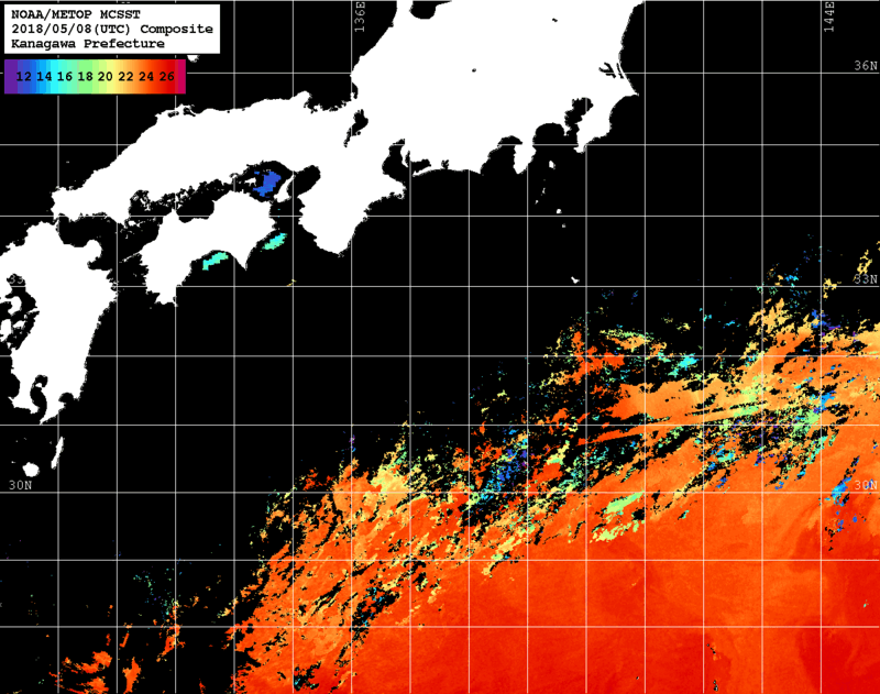 NOAA、MetOp 人工衛星画像 検索結果, 水温分布を図示