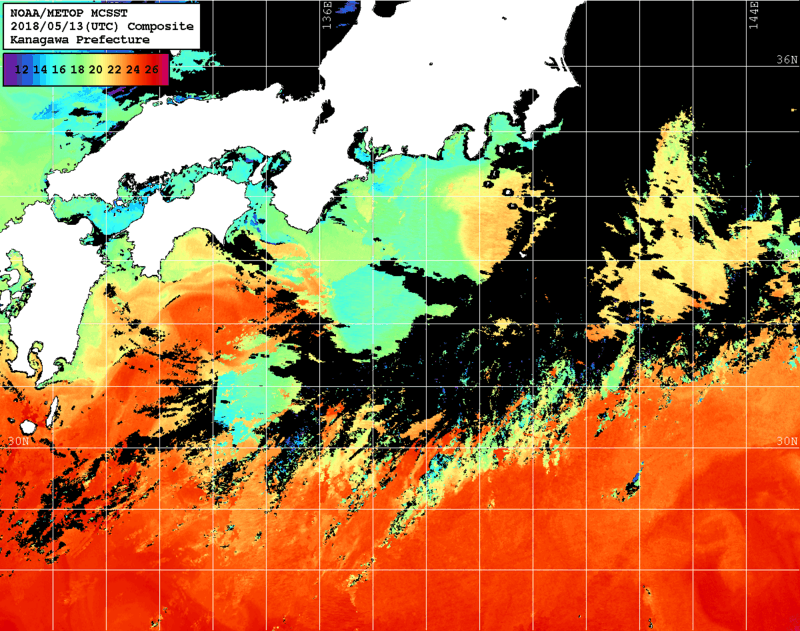 NOAA、MetOp 人工衛星画像 検索結果, 水温分布を図示