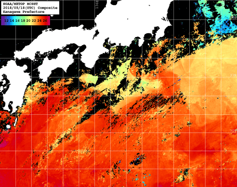 NOAA、MetOp 人工衛星画像 検索結果, 水温分布を図示
