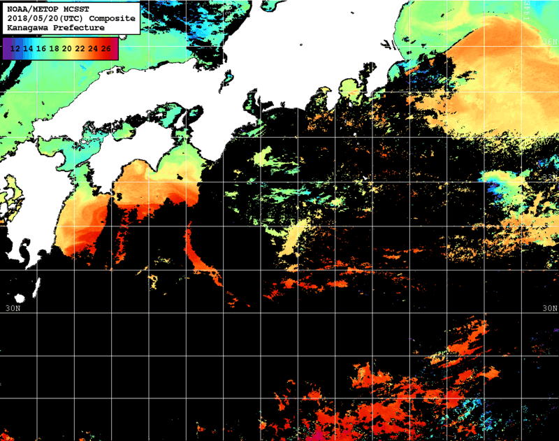 NOAA、MetOp 人工衛星画像 検索結果, 水温分布を図示