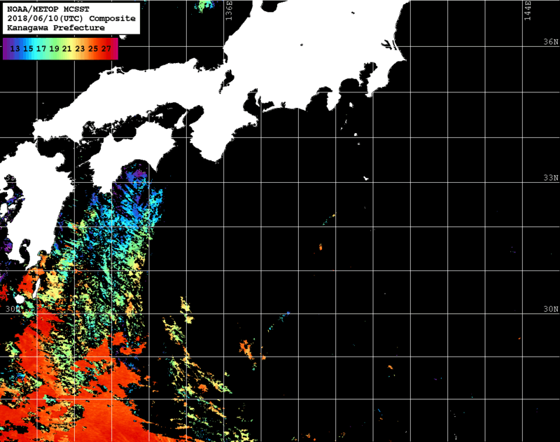 NOAA、MetOp 人工衛星画像 検索結果, 水温分布を図示