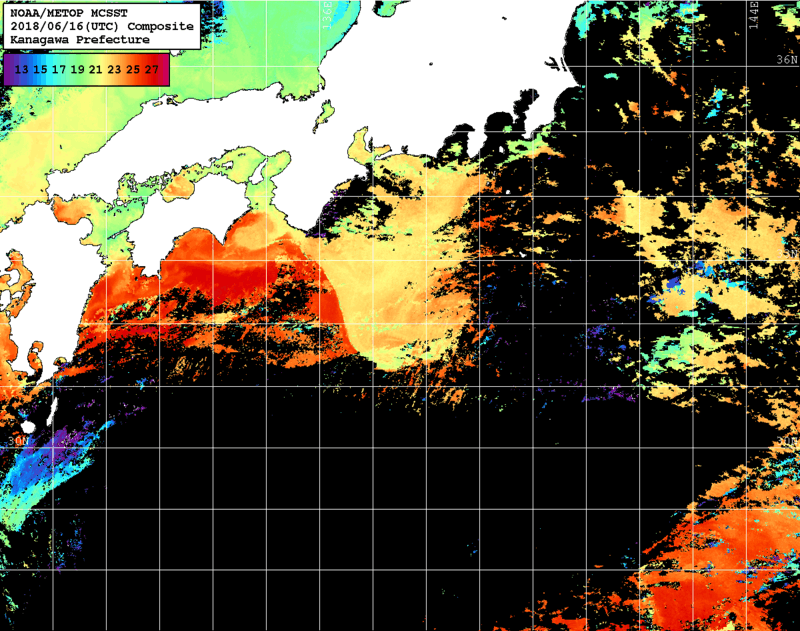 NOAA、MetOp 人工衛星画像 検索結果, 水温分布を図示