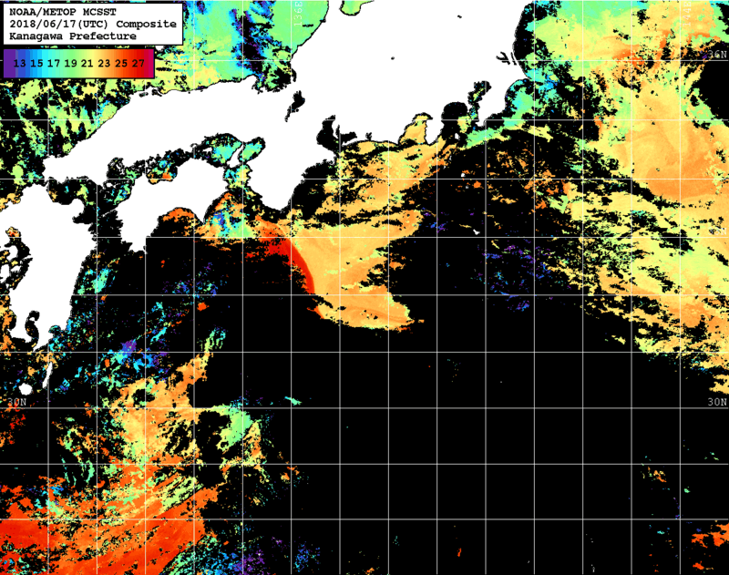 NOAA、MetOp 人工衛星画像 検索結果, 水温分布を図示