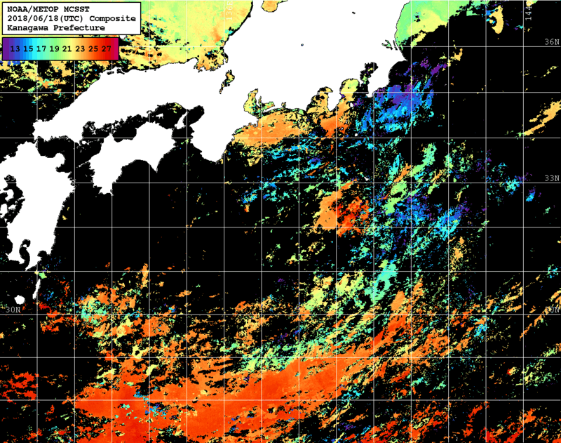 NOAA、MetOp 人工衛星画像 検索結果, 水温分布を図示