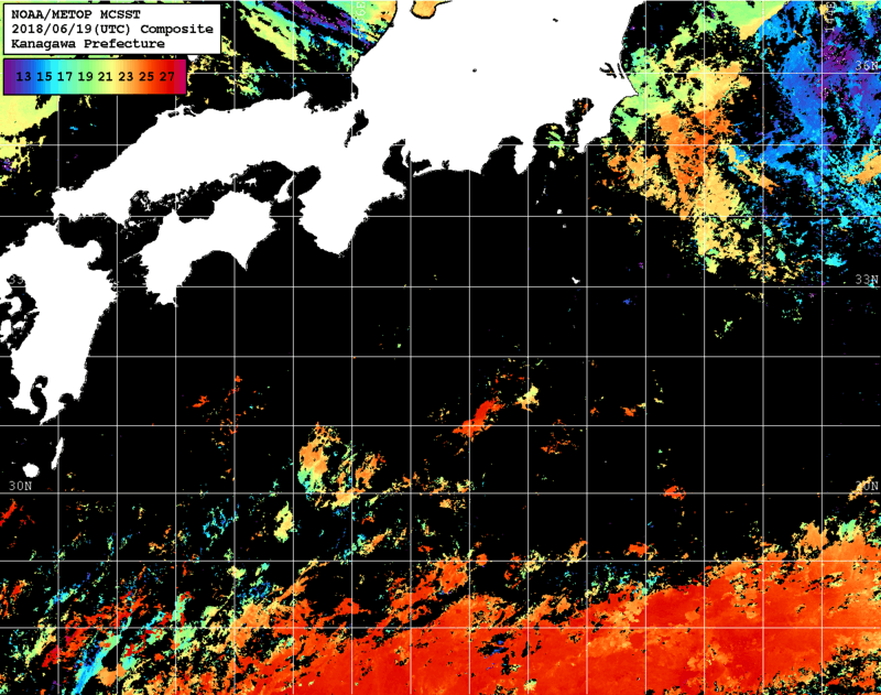 NOAA、MetOp 人工衛星画像 検索結果, 水温分布を図示