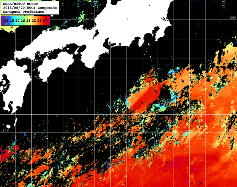 NOAA、MetOp 人工衛星画像 検索結果, 水温分布を図示
