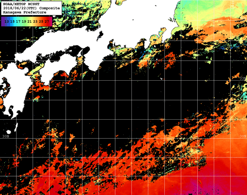 NOAA、MetOp 人工衛星画像 検索結果, 水温分布を図示