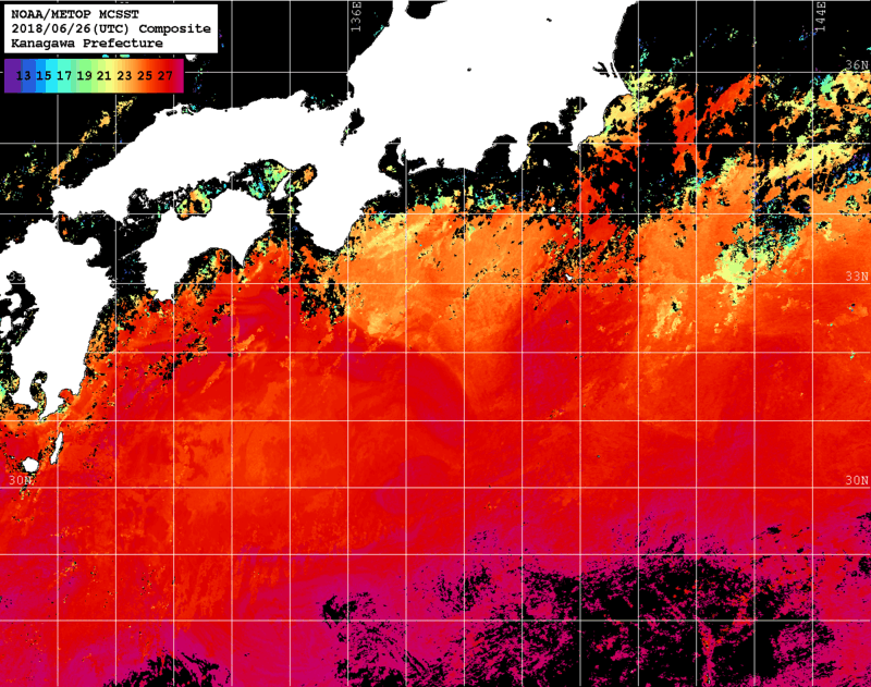NOAA、MetOp 人工衛星画像 検索結果, 水温分布を図示