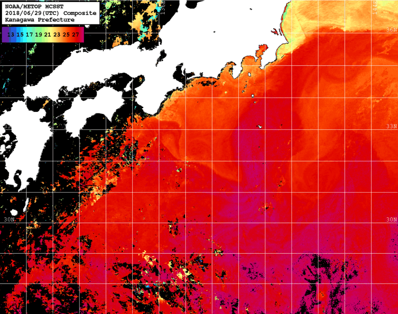 NOAA、MetOp 人工衛星画像 検索結果, 水温分布を図示