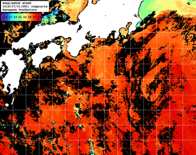 NOAA、MetOp 人工衛星画像 検索結果, 水温分布を図示