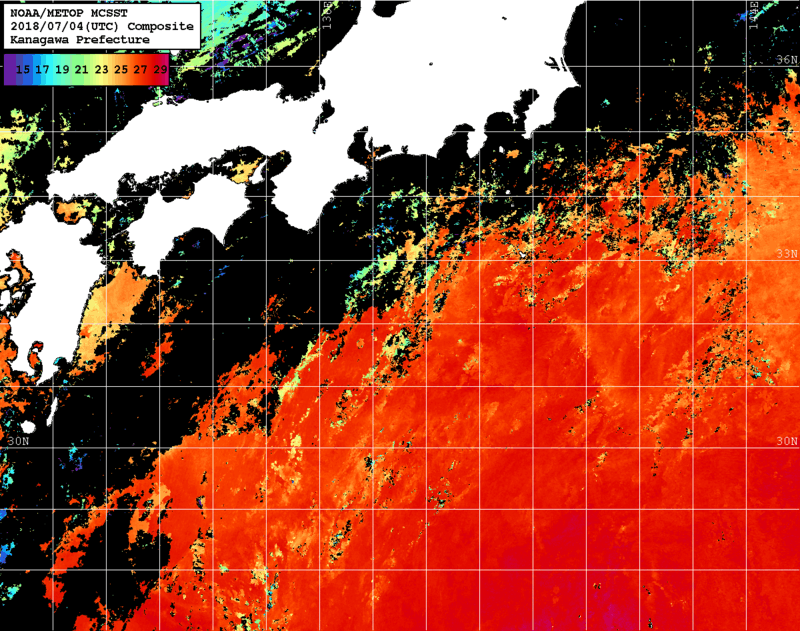 NOAA、MetOp 人工衛星画像 検索結果, 水温分布を図示