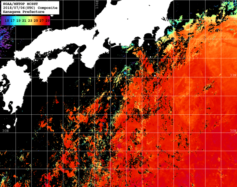 NOAA、MetOp 人工衛星画像 検索結果, 水温分布を図示