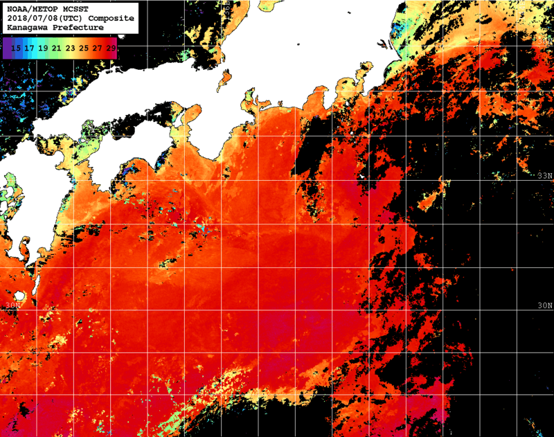 NOAA、MetOp 人工衛星画像 検索結果, 水温分布を図示