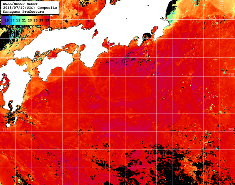 NOAA、MetOp 人工衛星画像 検索結果, 水温分布を図示
