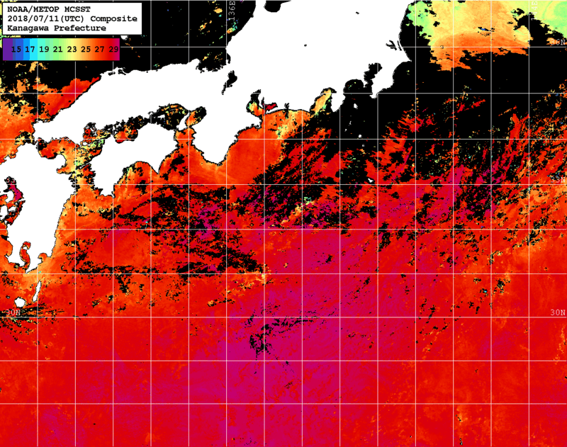 NOAA、MetOp 人工衛星画像 検索結果, 水温分布を図示