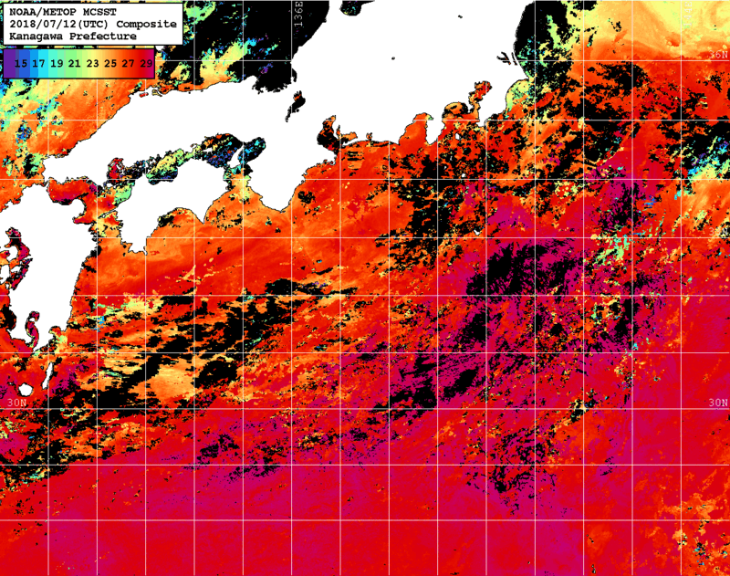 NOAA、MetOp 人工衛星画像 検索結果, 水温分布を図示