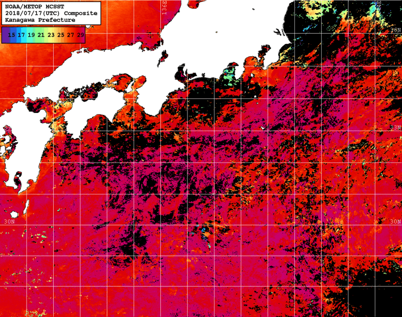 NOAA、MetOp 人工衛星画像 検索結果, 水温分布を図示