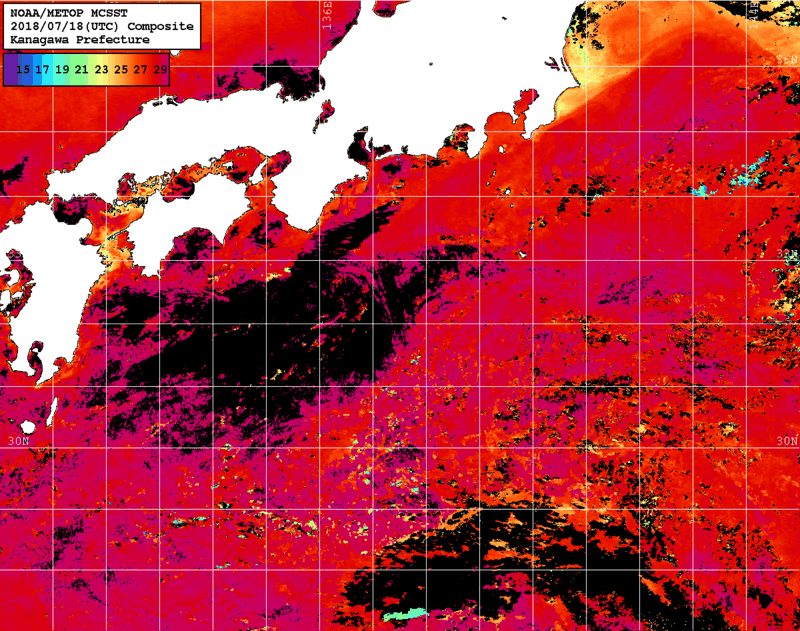 NOAA、MetOp 人工衛星画像 検索結果, 水温分布を図示