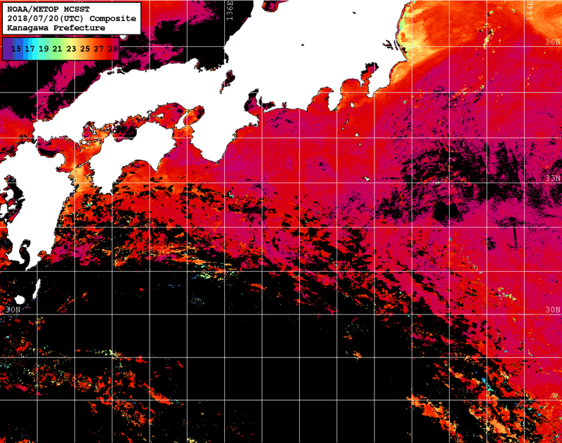 NOAA、MetOp 人工衛星画像 検索結果, 水温分布を図示