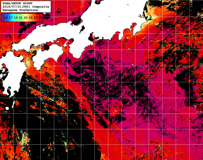 NOAA、MetOp 人工衛星画像 検索結果, 水温分布を図示