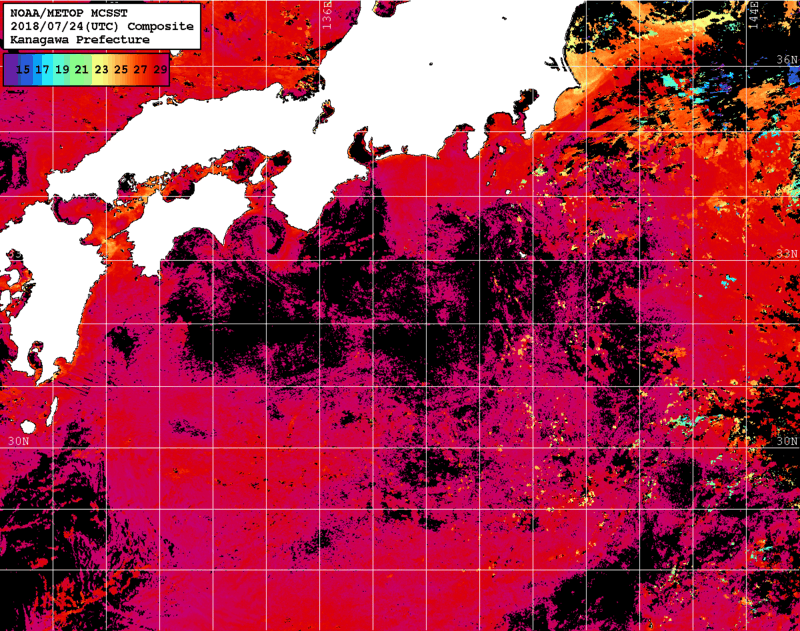NOAA、MetOp 人工衛星画像 検索結果, 水温分布を図示