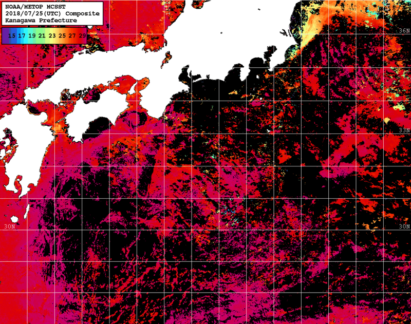 NOAA、MetOp 人工衛星画像 検索結果, 水温分布を図示