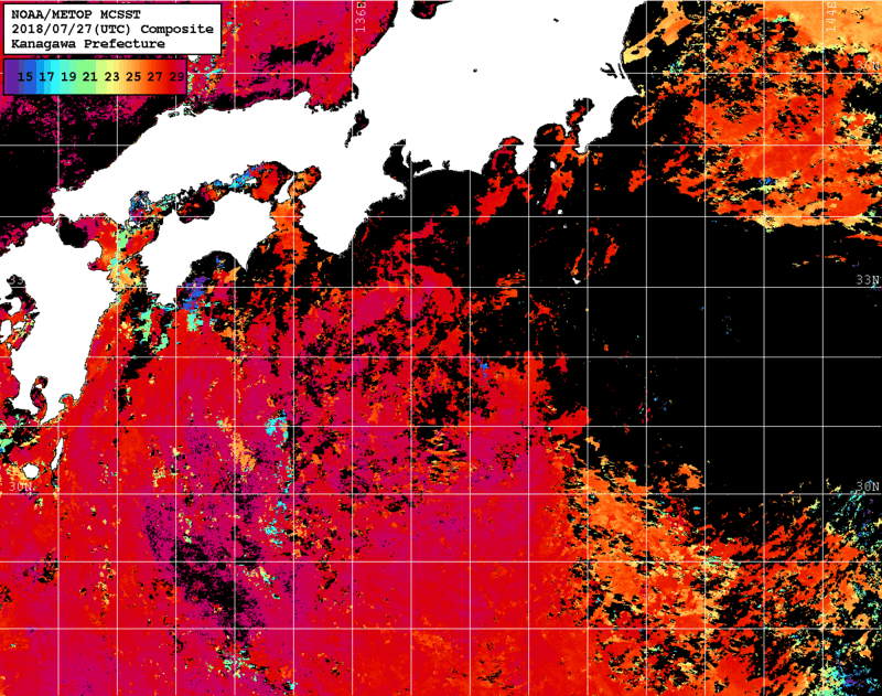 NOAA、MetOp 人工衛星画像 検索結果, 水温分布を図示