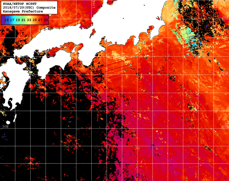 NOAA、MetOp 人工衛星画像 検索結果, 水温分布を図示