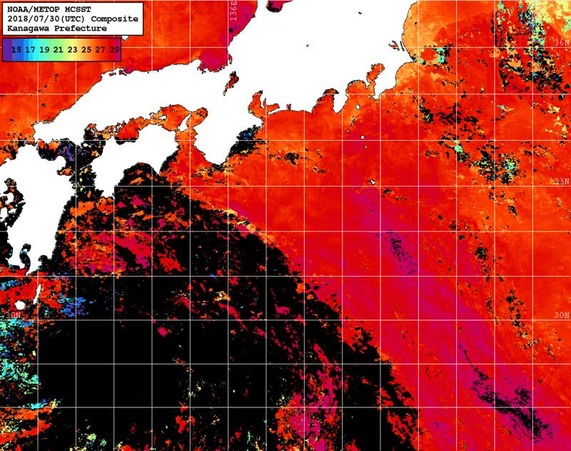 NOAA、MetOp 人工衛星画像 検索結果, 水温分布を図示