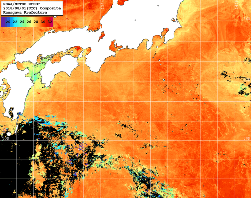 NOAA、MetOp 人工衛星画像 検索結果, 水温分布を図示