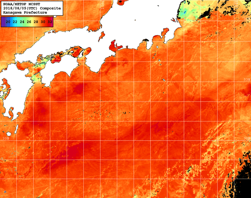 NOAA、MetOp 人工衛星画像 検索結果, 水温分布を図示