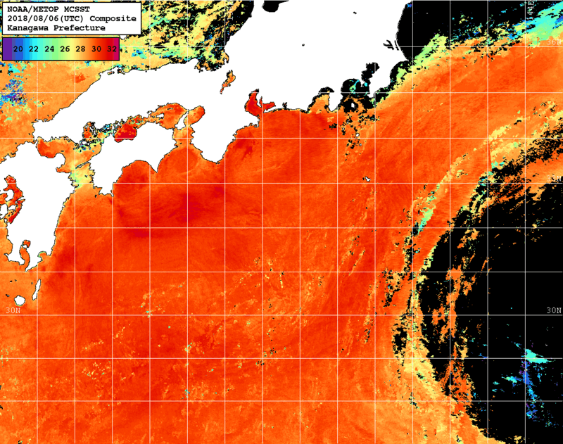 NOAA、MetOp 人工衛星画像 検索結果, 水温分布を図示