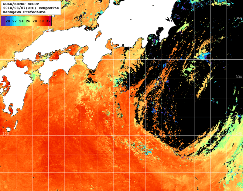 NOAA、MetOp 人工衛星画像 検索結果, 水温分布を図示