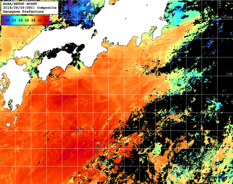 NOAA、MetOp 人工衛星画像 検索結果, 水温分布を図示
