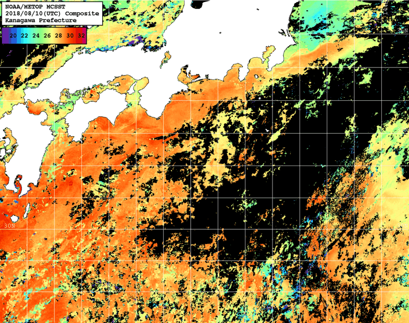 NOAA、MetOp 人工衛星画像 検索結果, 水温分布を図示