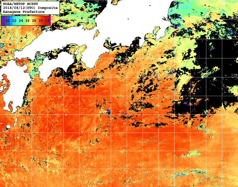 NOAA、MetOp 人工衛星画像 検索結果, 水温分布を図示