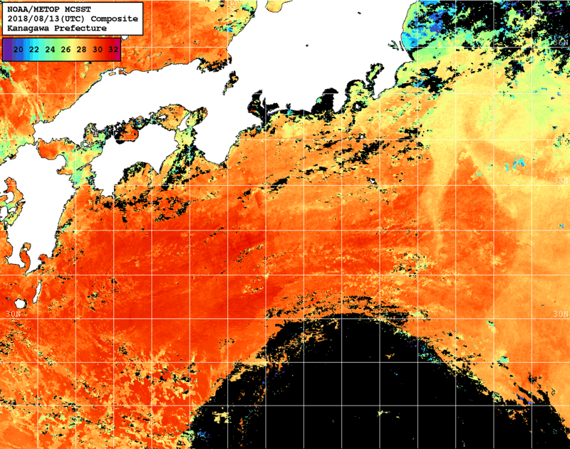 NOAA、MetOp 人工衛星画像 検索結果, 水温分布を図示