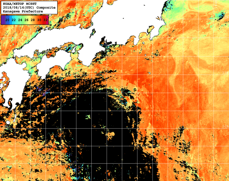 NOAA、MetOp 人工衛星画像 検索結果, 水温分布を図示