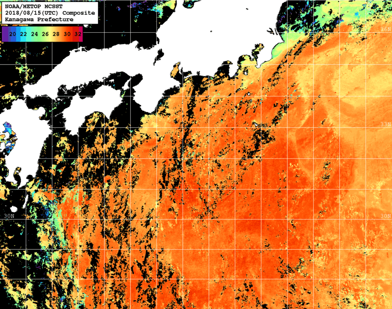 NOAA、MetOp 人工衛星画像 検索結果, 水温分布を図示