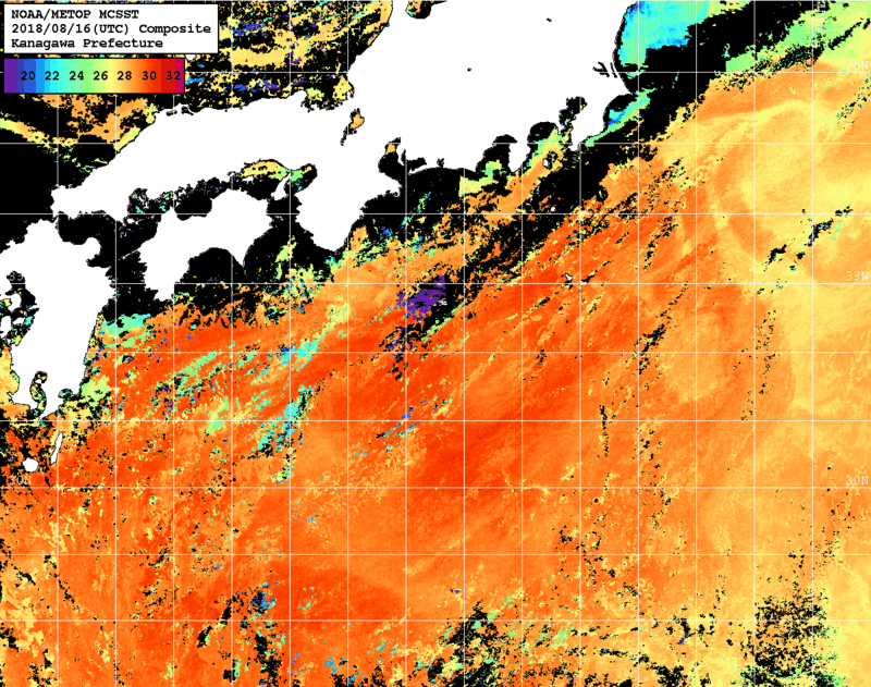 NOAA、MetOp 人工衛星画像 検索結果, 水温分布を図示