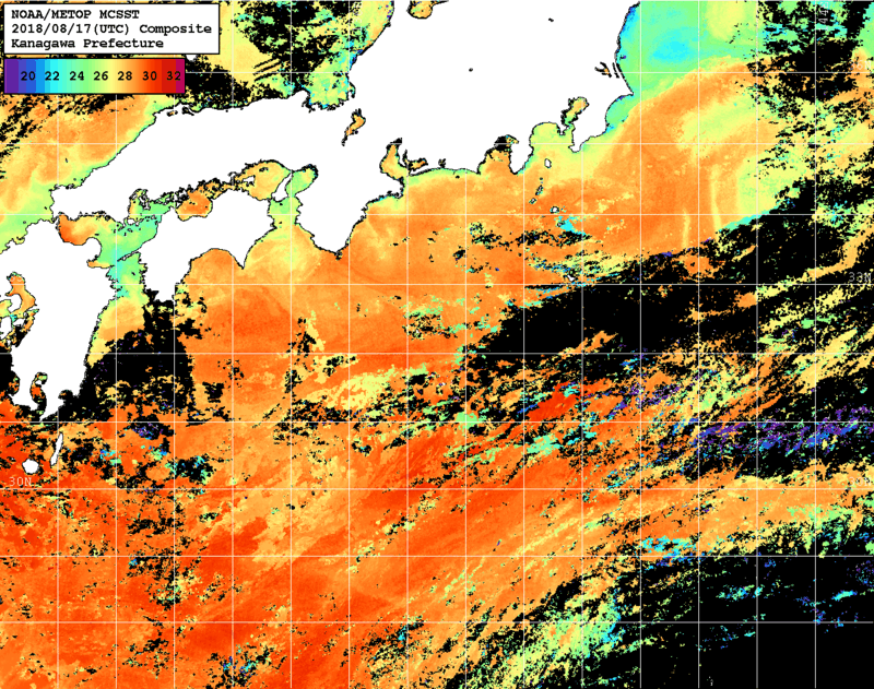 NOAA、MetOp 人工衛星画像 検索結果, 水温分布を図示