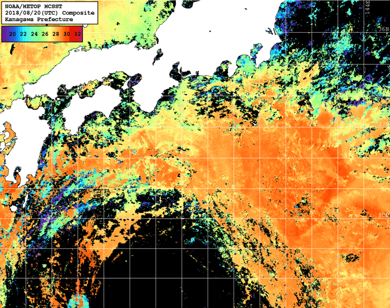 NOAA、MetOp 人工衛星画像 検索結果, 水温分布を図示