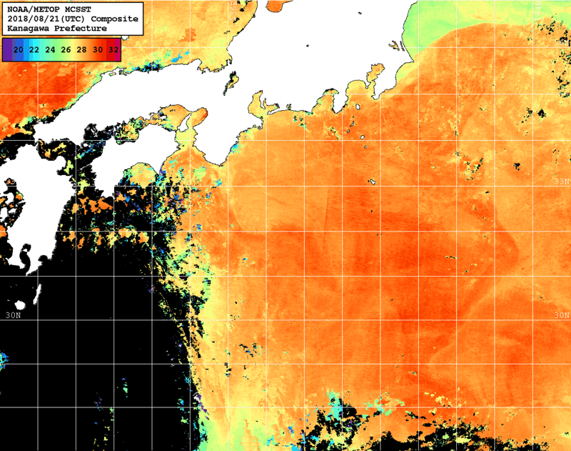 NOAA、MetOp 人工衛星画像 検索結果, 水温分布を図示